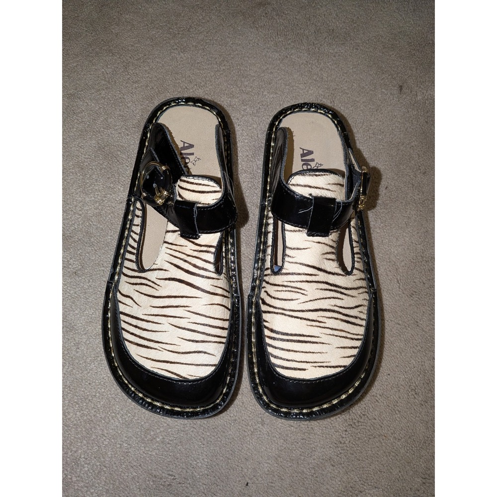 Alegria PG Lite ALG-427 Zebra Print Calf Hair Patent Leather Clogs‎ Shoes 37